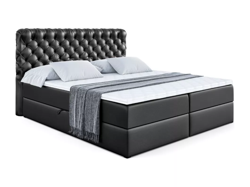 Kauf Unique Boxspringbett BOXI8 mit Bettkasten, H3-Materatze, Bonellfederung - 120x200 - Schwarz Kunstleder