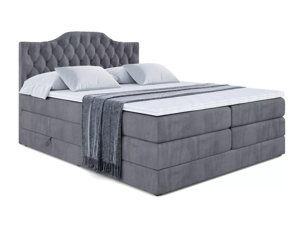 Kauf Unique Boxspringbett VILA-1 KING mit Bettkasten, 2 Matratzen - H3/Bonellfederung und H4/Multipocketmateratze - 140x200 - Dunkelgrau Samt