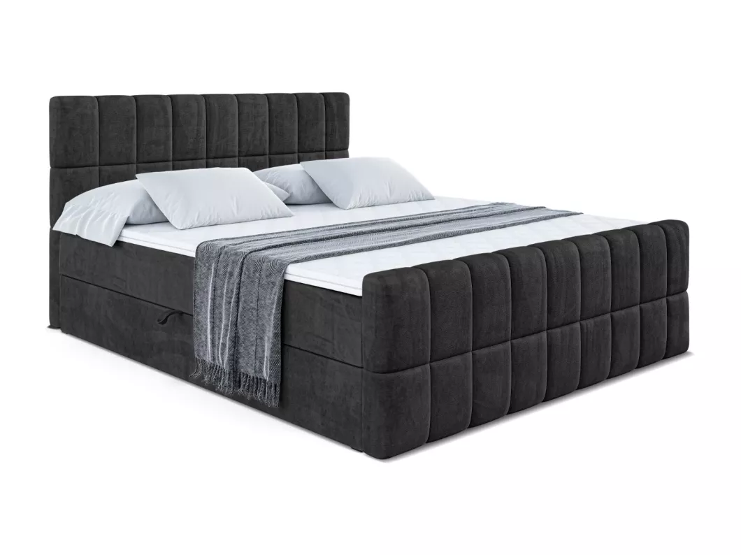 Kauf Unique Boxspringbett MIAMI-Z mit Bettkasten, H3-Materatze, Fußteil, Bonellfederung - 180x200 - Schwarz Samt