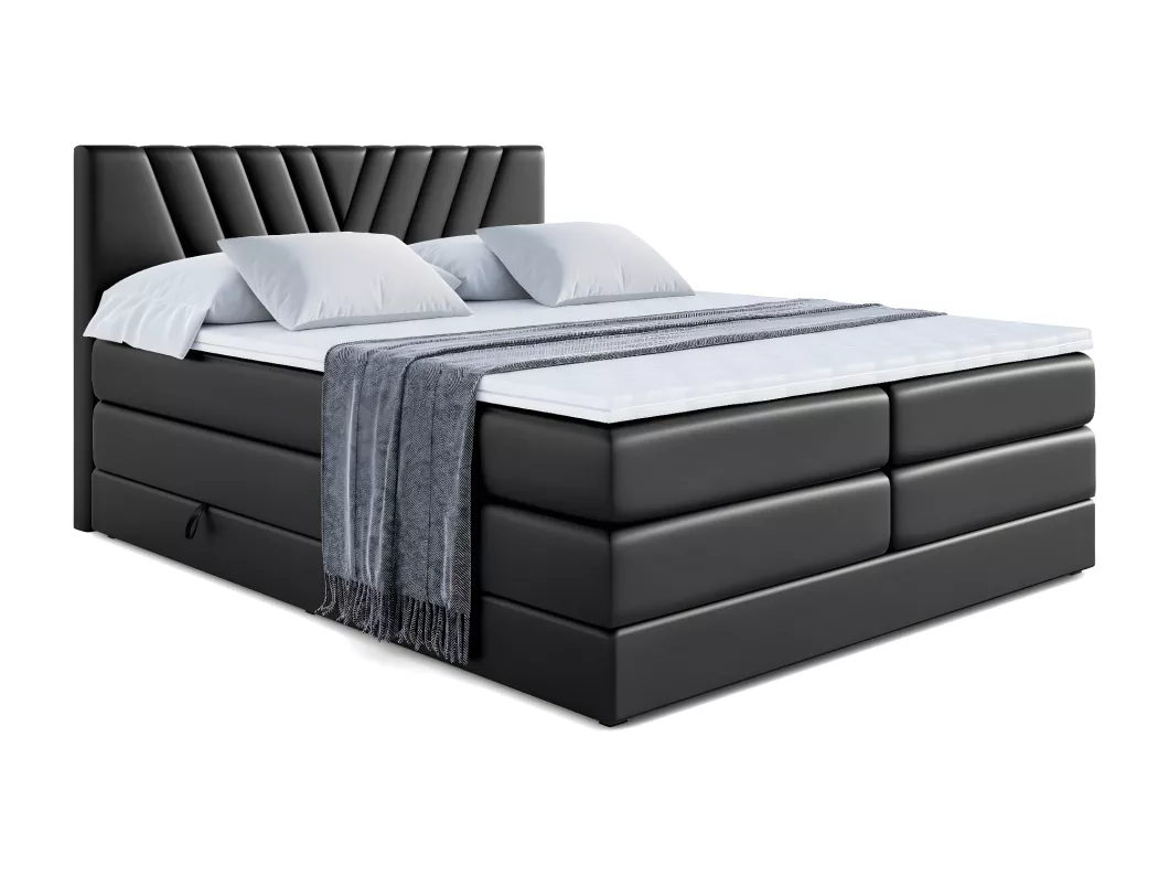 Kauf Unique Boxspringbett ERNINA KING mit Bettkasten, 2 Matratzen - H3/Bonellfederung und H4/Multipocketmateratze - 120x200 - Schwarz Kunstleder