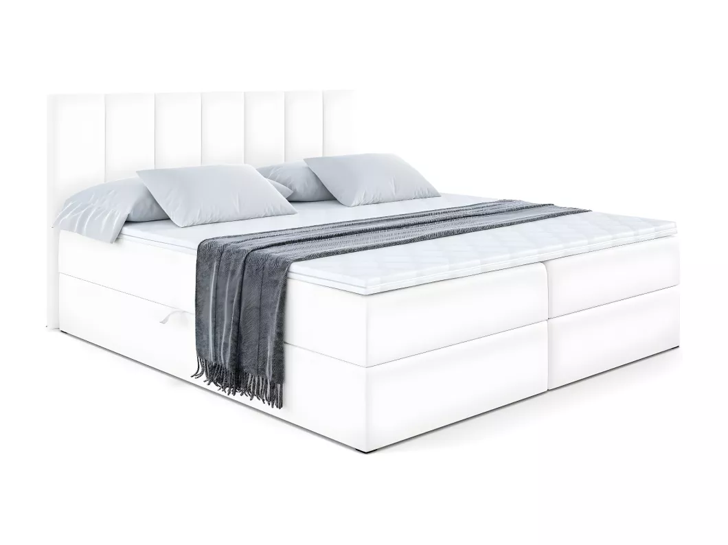 Kauf Unique Boxspringbett MOETI mit Bettkasten, H4-Materatze, Multipocketfederung - 120x200 - Weiß Kunstleder