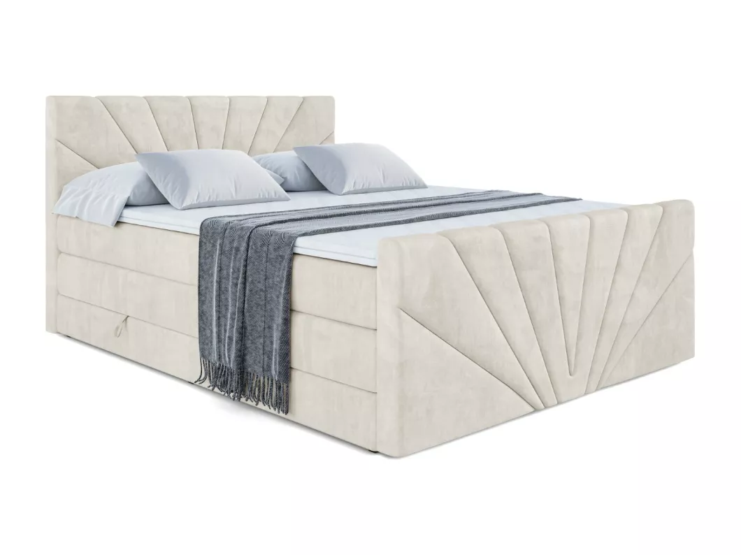 Kauf Unique Boxspringbett MILTIO-Z KING mit Bettkasten, 2 Matratzen - H3/Bonellfederung und H4/Multipocketmateratze, Fußteil - 180x200 - Beige Samt