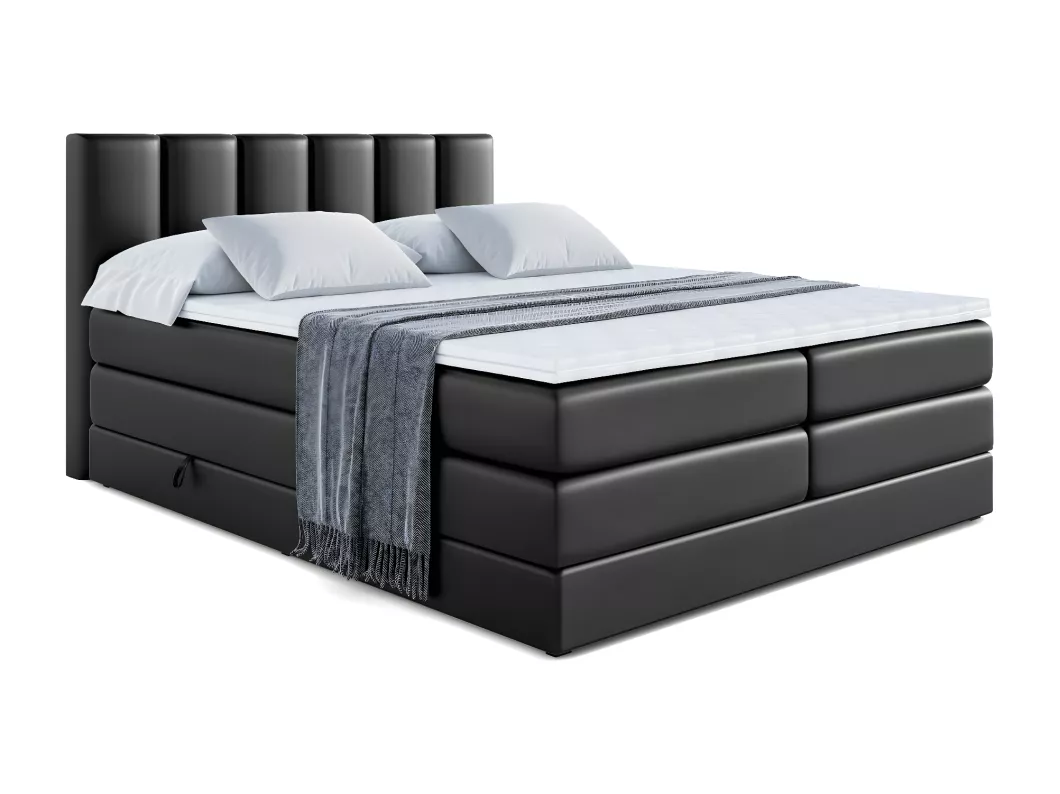 Kauf Unique Boxspringbett BOXI1 KING mit Bettkasten, 2 Matratzen - H3/Bonellfederung und H4/Multipocketmateratze - 140x200 - Schwarz Kunstleder