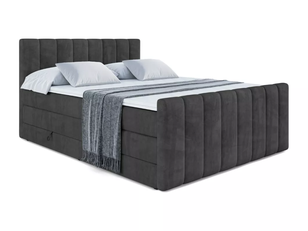 Kauf Unique Boxspringbett OTTA-Z KING mit Bettkasten, 2 Matratzen - H3/Bonellfederung und H4/Multipocketmateratze, Fußteil - 160x200 - Schwarz Samt