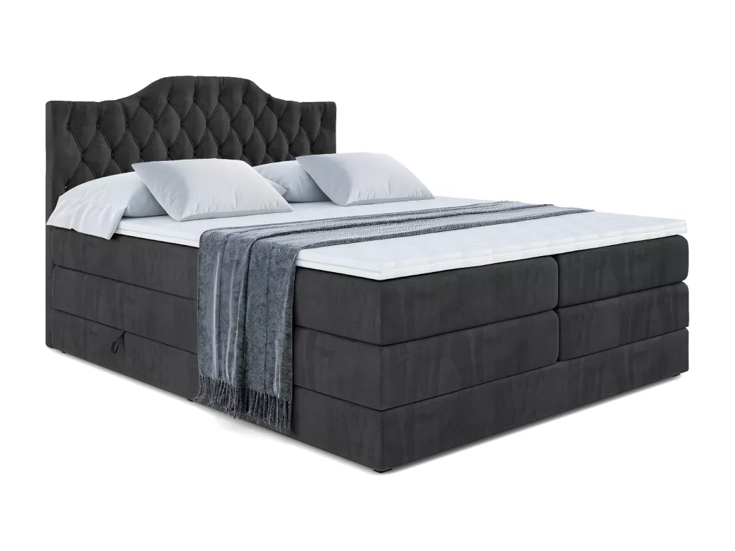 Kauf Unique Boxspringbett VILA-1 KING mit Bettkasten, 2 Matratzen - H3/Bonellfederung und H4/Multipocketmateratze - 200x200 - Schwarz Samt