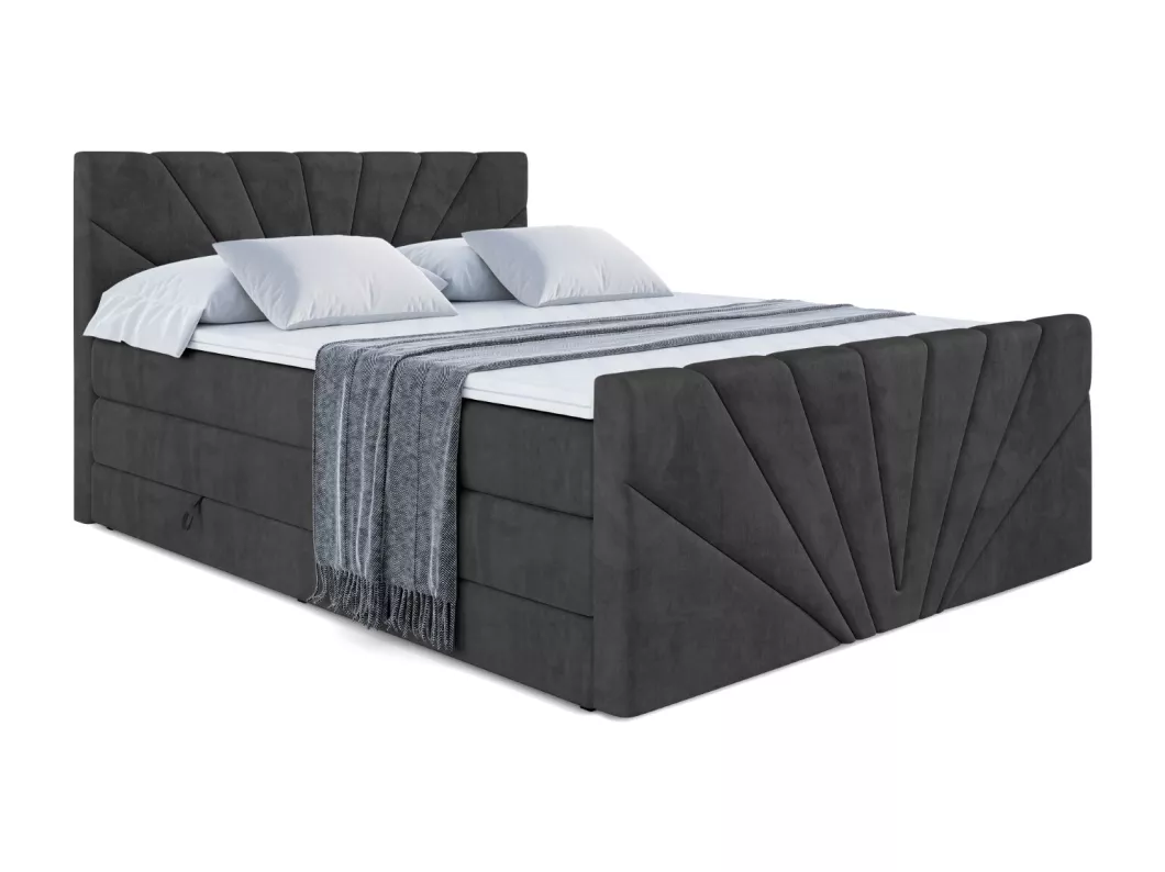 Kauf Unique Boxspringbett MILTIO-Z KING mit Bettkasten, 2 Matratzen - H3/Bonellfederung und H4/Multipocketmateratze, Fußteil - 180x200 - Schwarz Samt