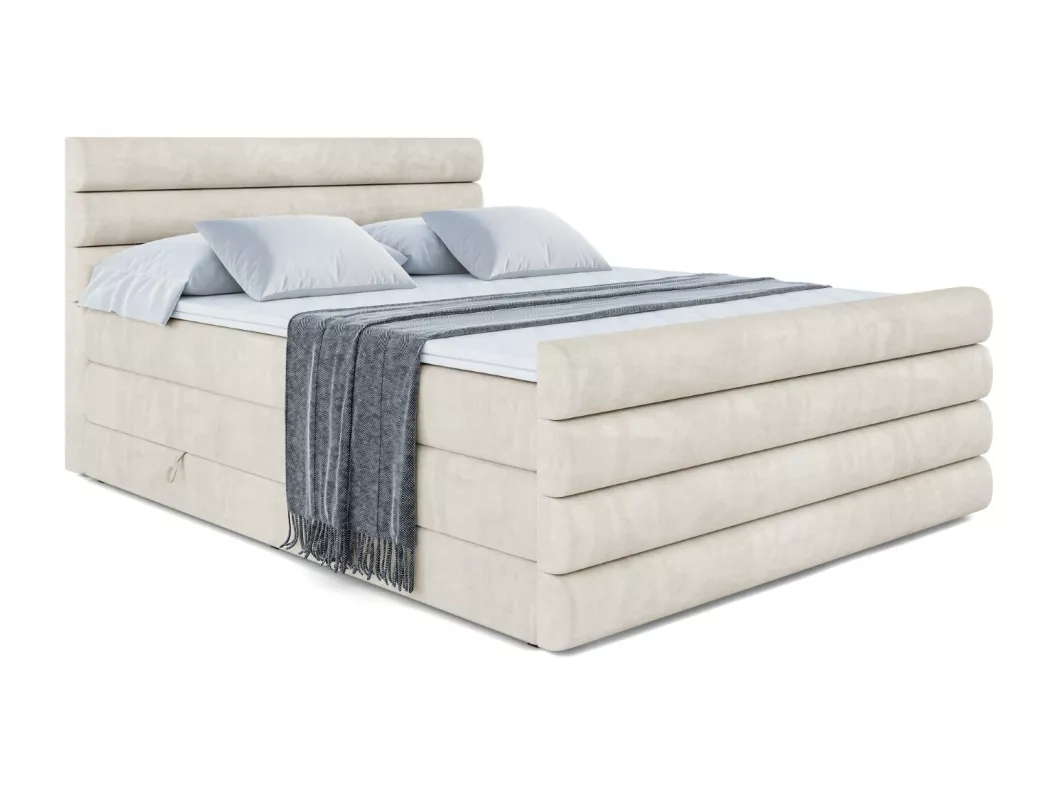 Kauf Unique Boxspringbett CELESTIA-Z KING mit Bettkasten, 2 Matratzen - H3/Bonellfederung und H4/Multipocketmateratze, Fußteil - 120x200 - Beige Samt