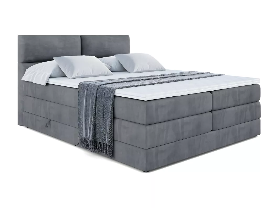 Kauf Unique Boxspringbett BOXI3 KING mit Bettkasten, 2 Matratzen - H3/Bonellfederung und H4/Multipocketmateratze - 200x200 - Dunkelgrau Samt