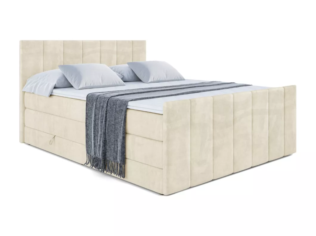 Kauf Unique Boxspringbett MOETI-Z KING mit Bettkasten, 2 Matratzen - H3/Bonellfederung und H4/Multipocketmateratze, Fußteil - 180x200 - Taupe Samt