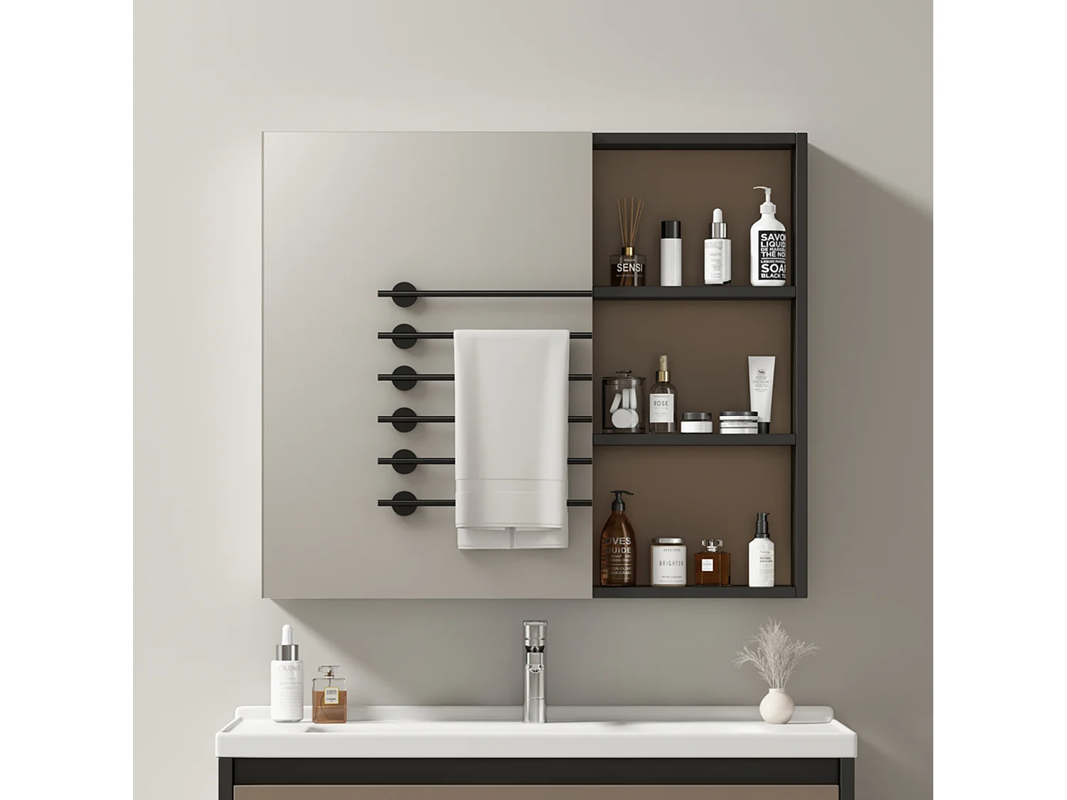 Armoire de toilette - armoire de salle de bain largeur 80 cm - avec étagères - gris