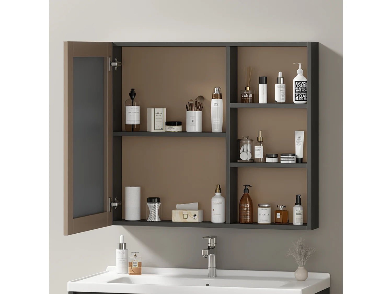 Armoire de toilette - armoire de salle de bain largeur 80 cm - avec étagères - gris