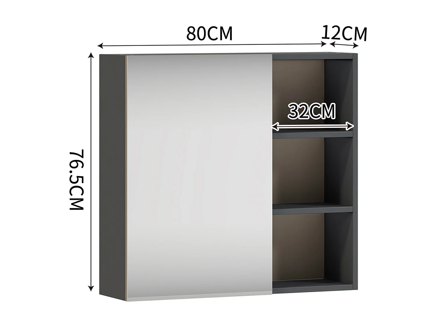 Armoire de toilette - armoire de salle de bain largeur 80 cm - avec étagères - gris