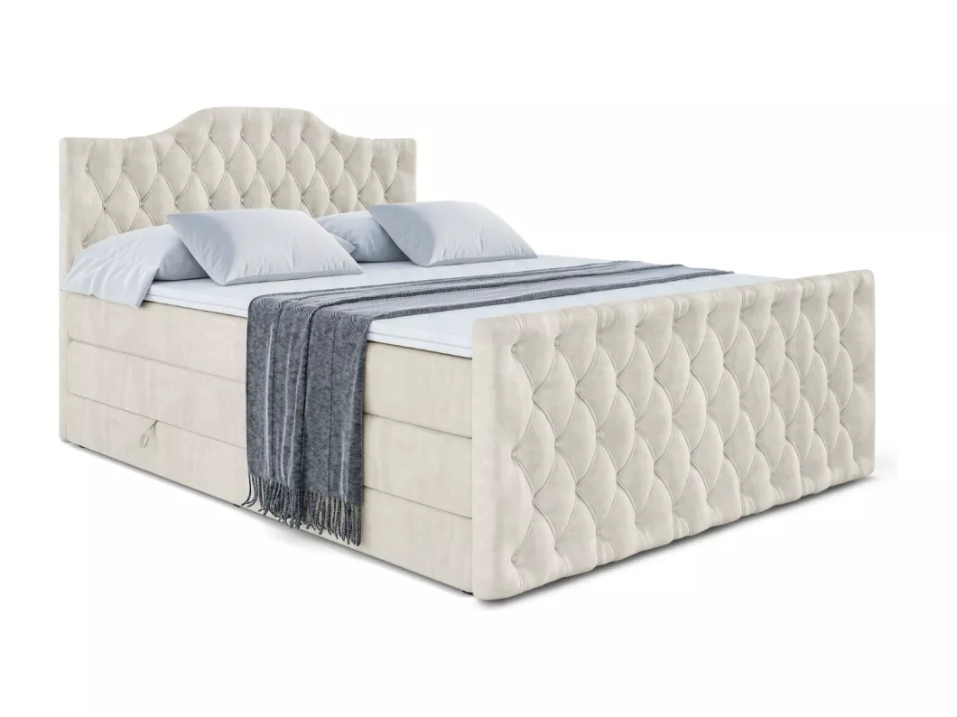 Kauf Unique Boxspringbett VILA-1-Z KING mit Bettkasten, 2 Matratzen - H3/Bonellfederung und H4/Multipocketmateratze, Fußteil - 200x200 - Beige Samt