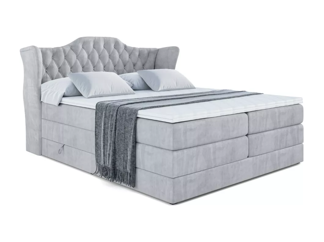 Kauf Unique Boxspringbett VILA KING mit Bettkasten, 2 Matratzen - H3/Bonellfederung und H4/Multipocketmateratze - 180x200 - Grau Samt