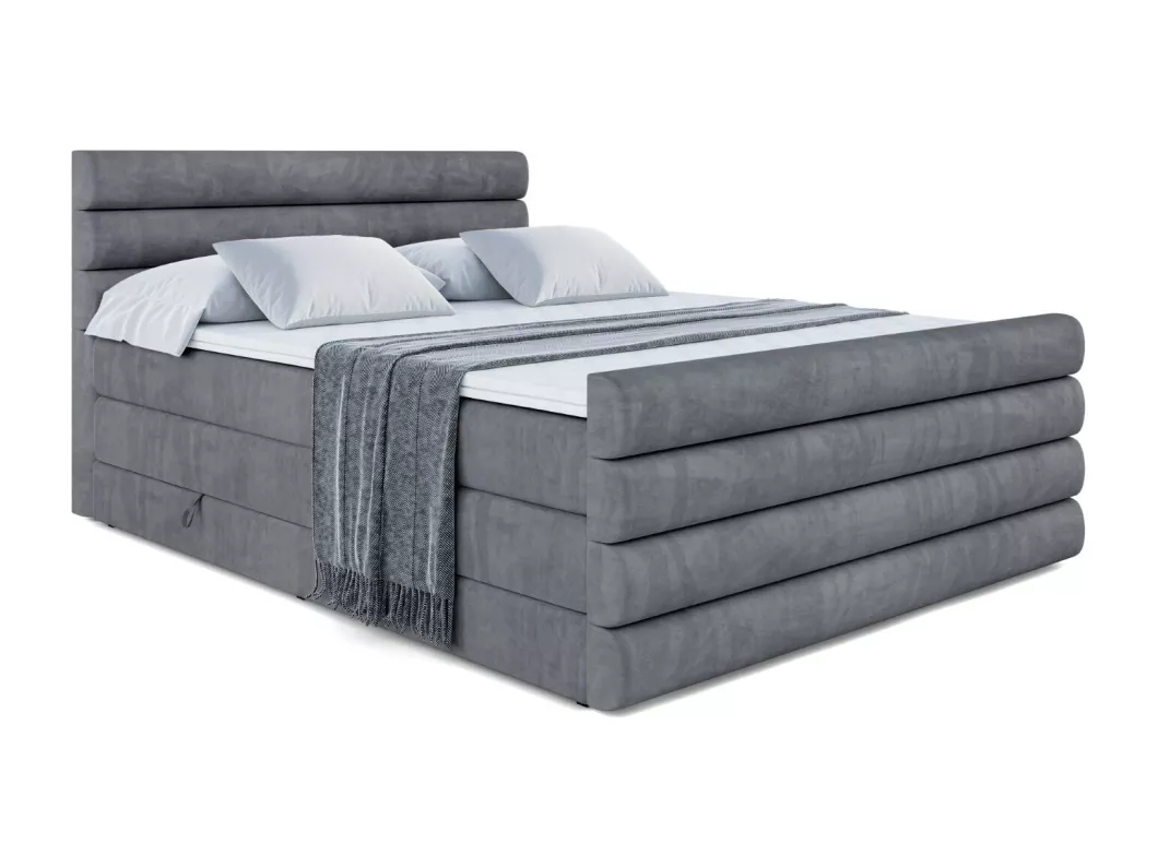 Kauf Unique Boxspringbett CELESTIA-Z KING mit Bettkasten, 2 Matratzen - H3/Bonellfederung und H4/Multipocketmateratze, Fußteil - 140x200 - Dunkelgrau Samt