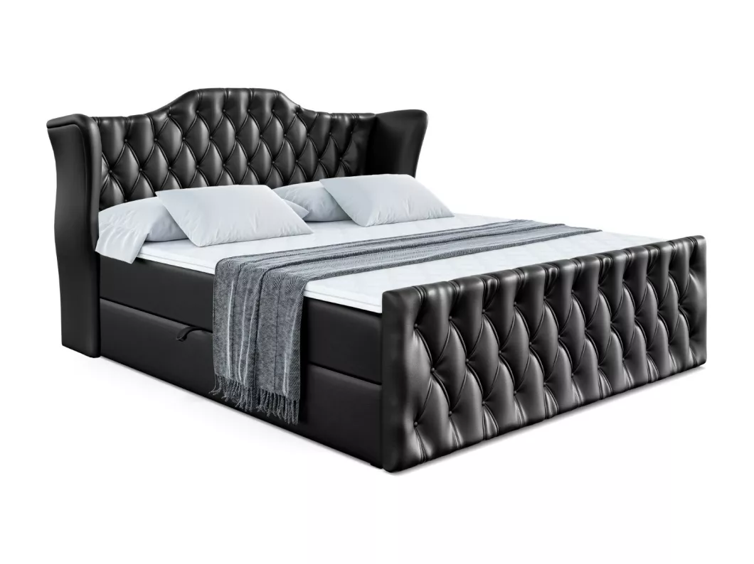 Kauf Unique Boxspringbett VILA-Z mit Bettkasten, H3-Materatze, Fußteil, Bonellfederung - 140x200 - Schwarz Kunstleder