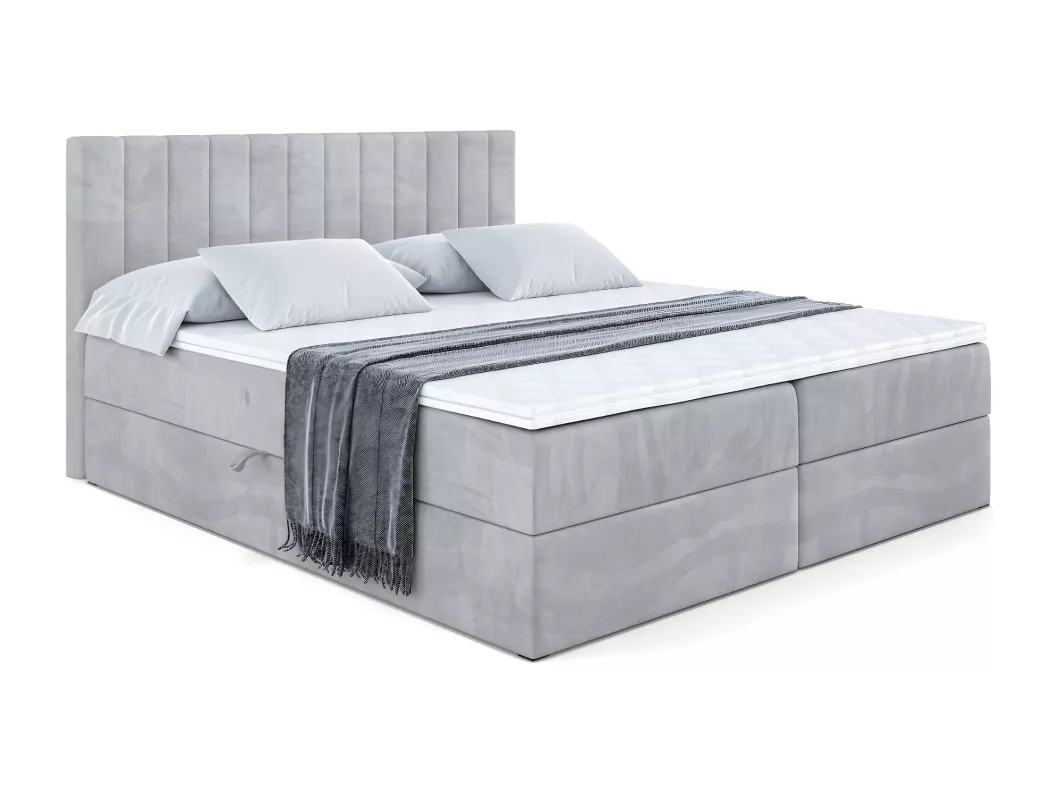 Kauf Unique Boxspringbett EDITA mit Bettkasten, H4-Materatze, Multipocketfederung - 180x200 - Grau Samt