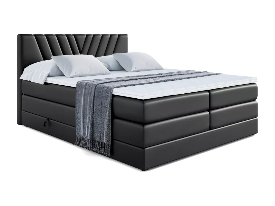 Kauf Unique Boxspringbett ERNINA KING mit Bettkasten, 2 Matratzen - H3/Bonellfederung und H4/Multipocketmateratze - 160x200 - Schwarz Kunstleder