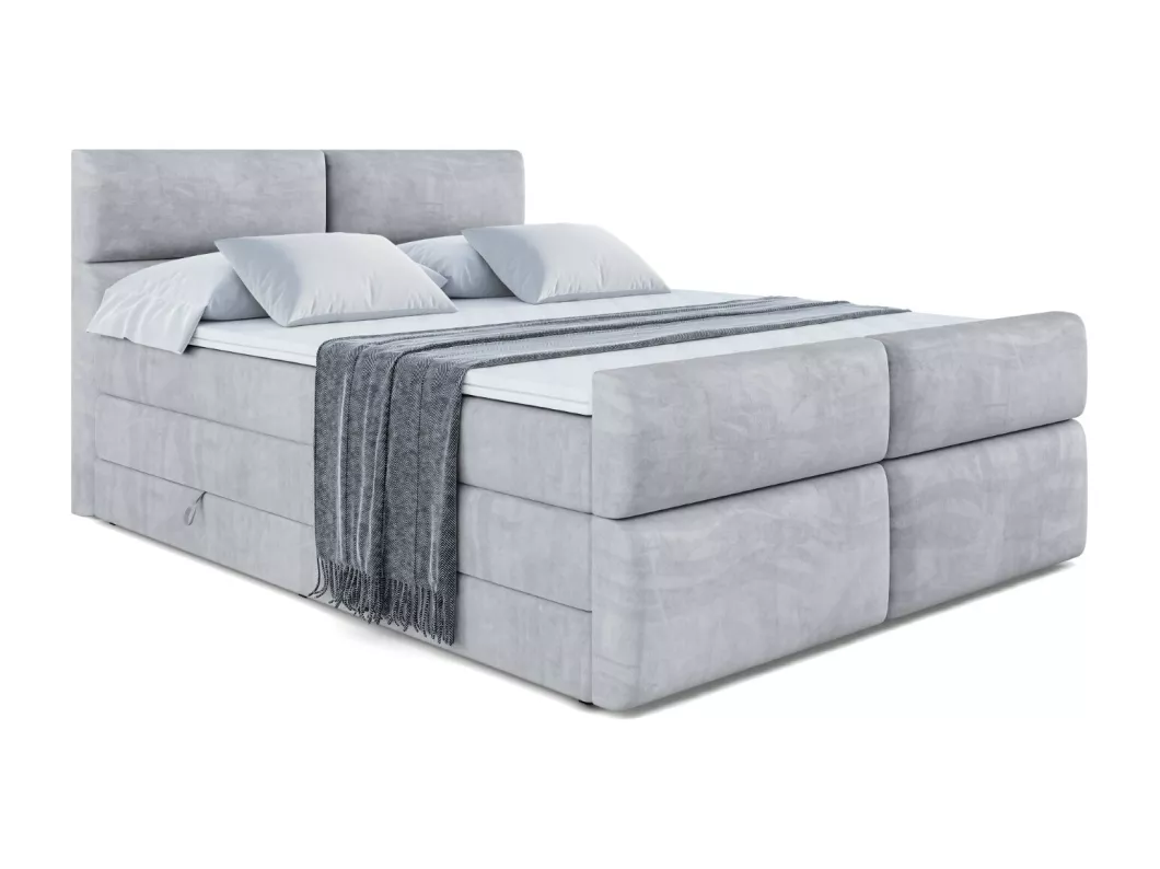 Kauf Unique Boxspringbett BOXI3-Z KING mit Bettkasten, 2 Matratzen - H3/Bonellfederung und H4/Multipocketmateratze, Fußteil - 200x200 - Grau Samt