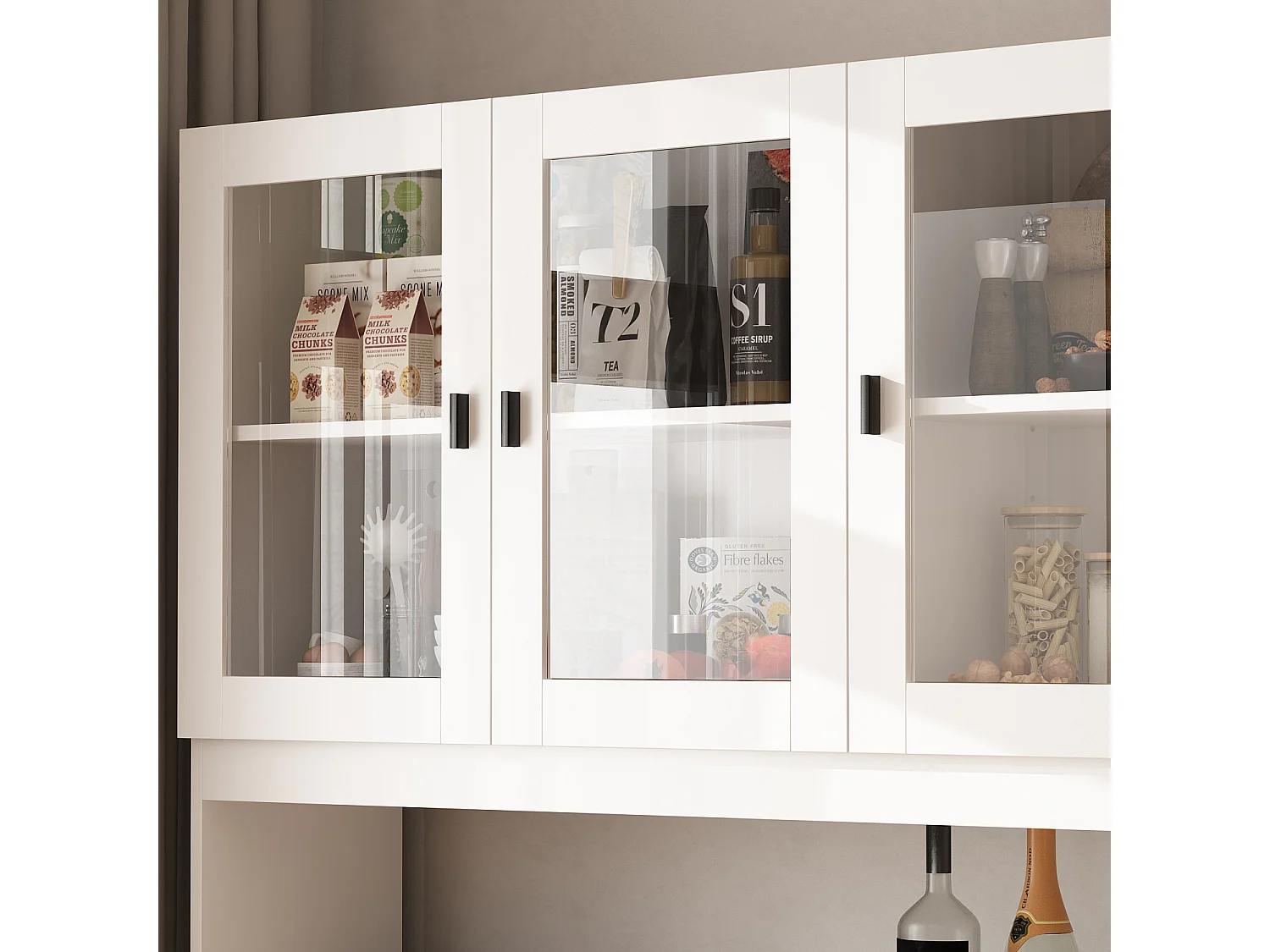 Buffet de cuisine en verre Vitrine de rangement avec étagères Compariment ouvert armoire de cuisine 120x31x180cm Blanc