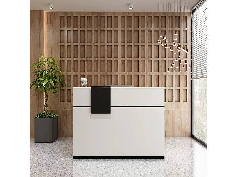 Receptiebalie met open vakken legplanken Afsluitbare lade Lounge Office 140x60x110cm Wit