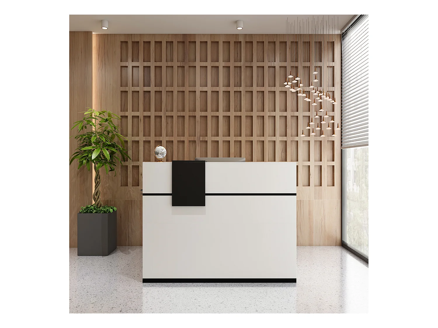 Receptiebalie met open vakken legplanken Afsluitbare lade Lounge Office 140x60x110cm Wit