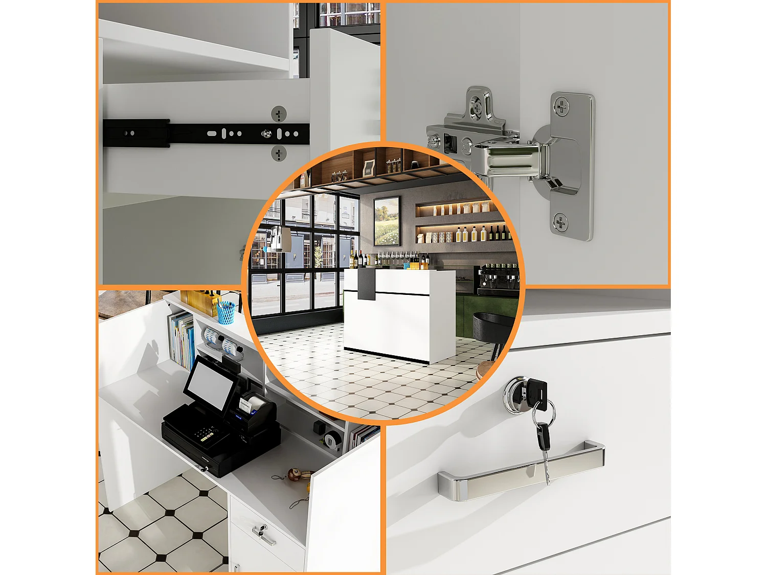 Receptiebalie met open vakken legplanken Afsluitbare lade Lounge Office 140x60x110cm Wit