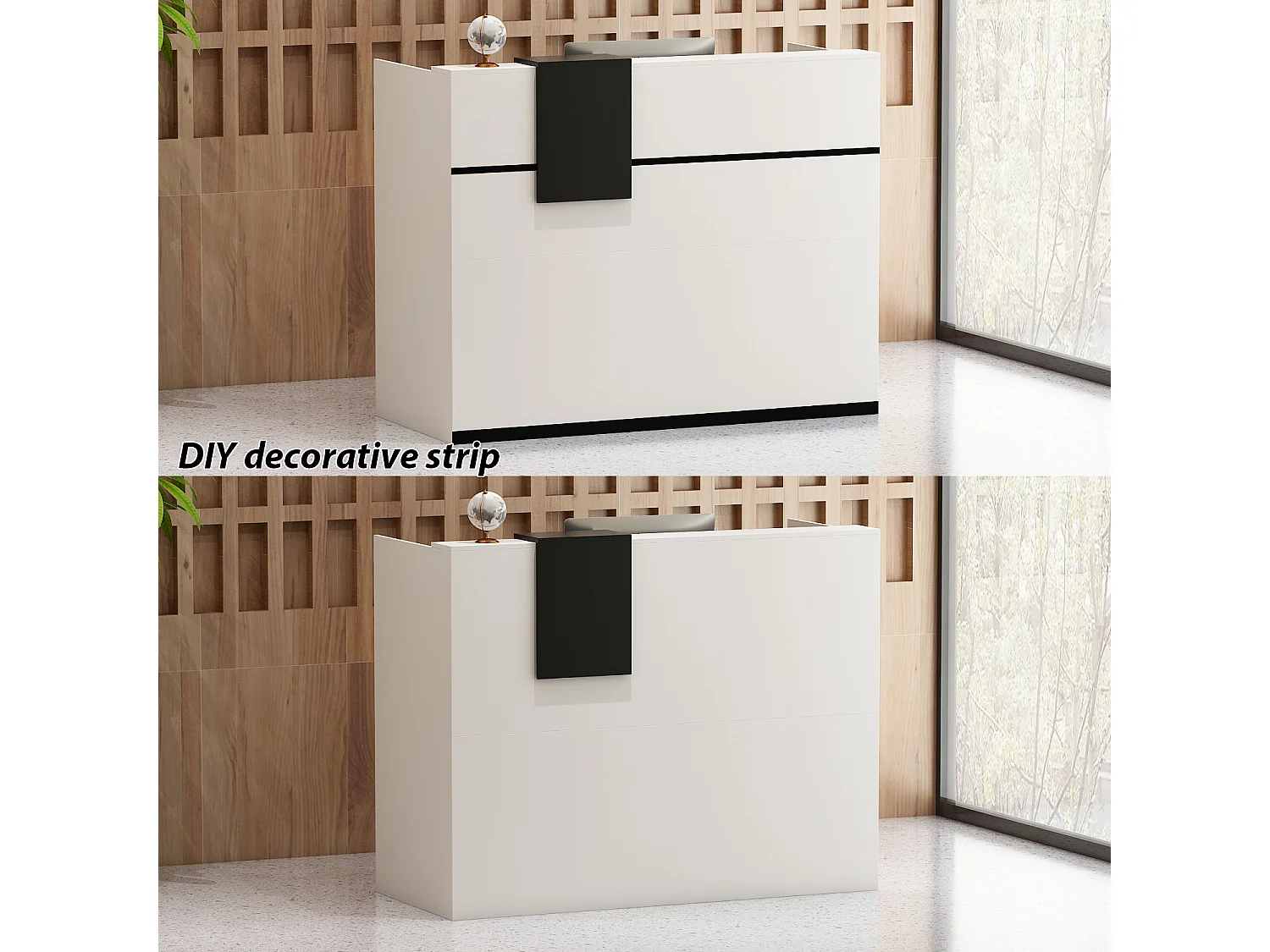 Bureau d’Accueil avec Case amovible, Comptoir de réception avec Porte et Tiroir verrouillable, Bureau, 140x60x110cm, Blanc