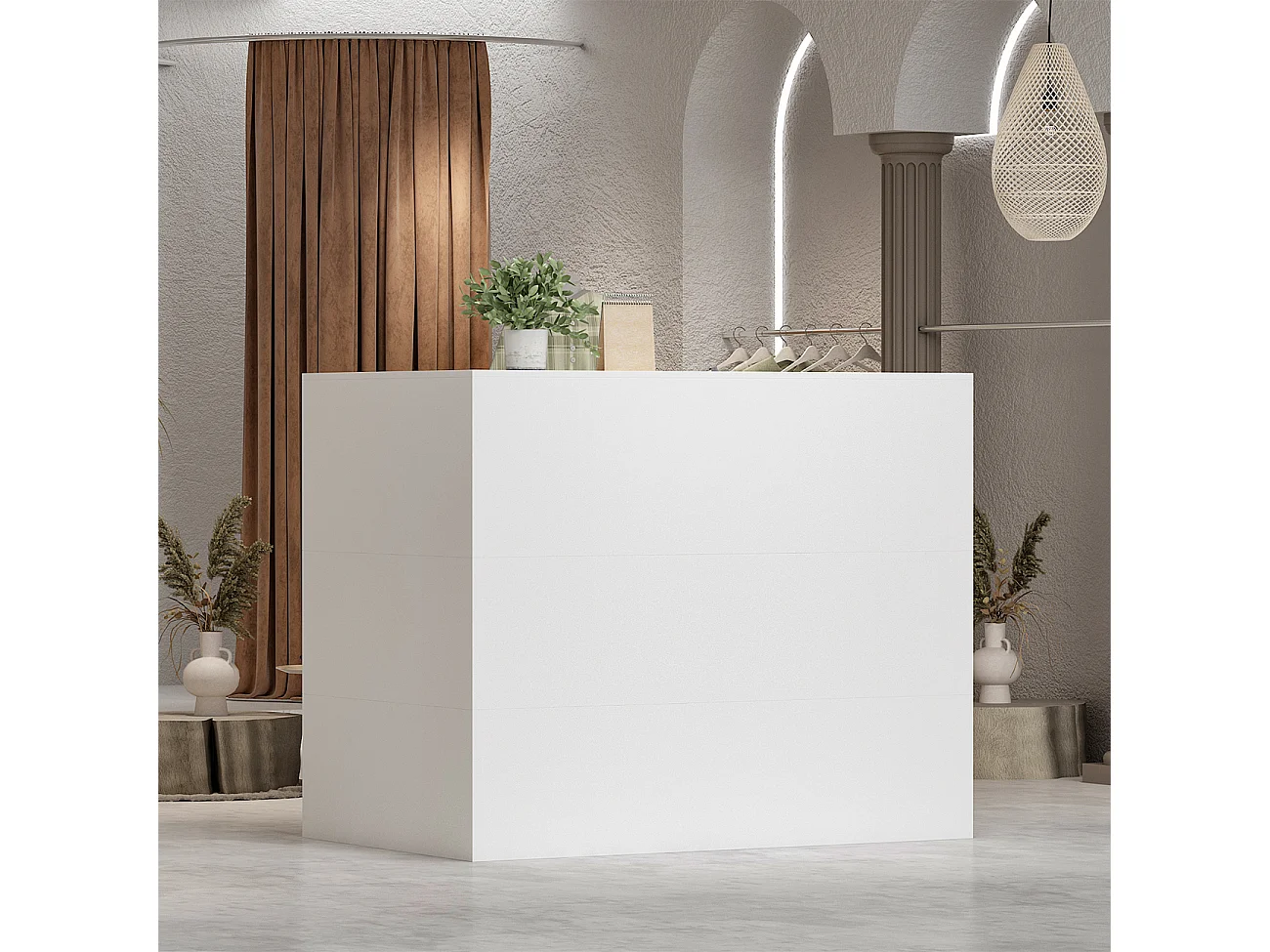 Comptoirs de réception avec compartiments ouverts étagères Tiroir verrouillable Salon Bureau Blanc 142x82x123cm