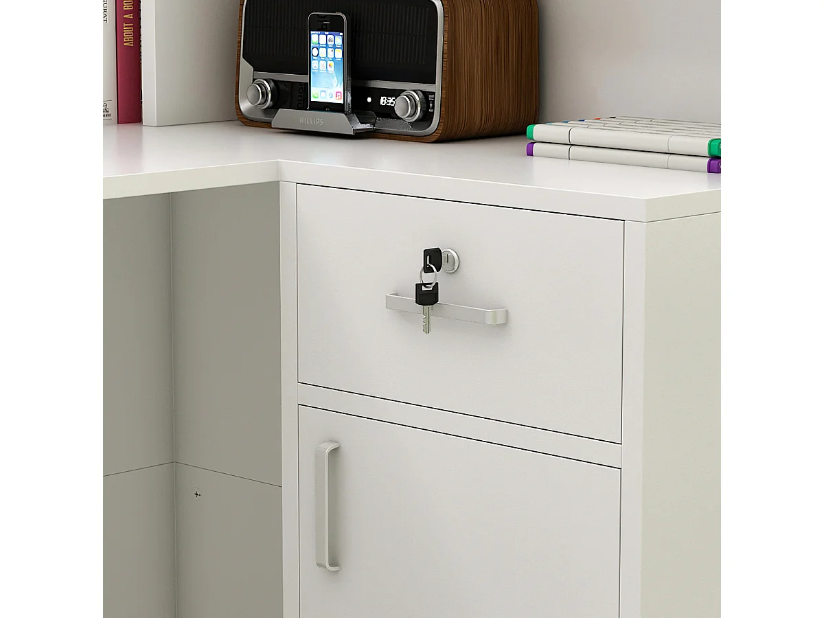 Comptoirs de réception avec compartiments ouverts étagères Tiroir verrouillable Salon Bureau Blanc 142x82x123cm