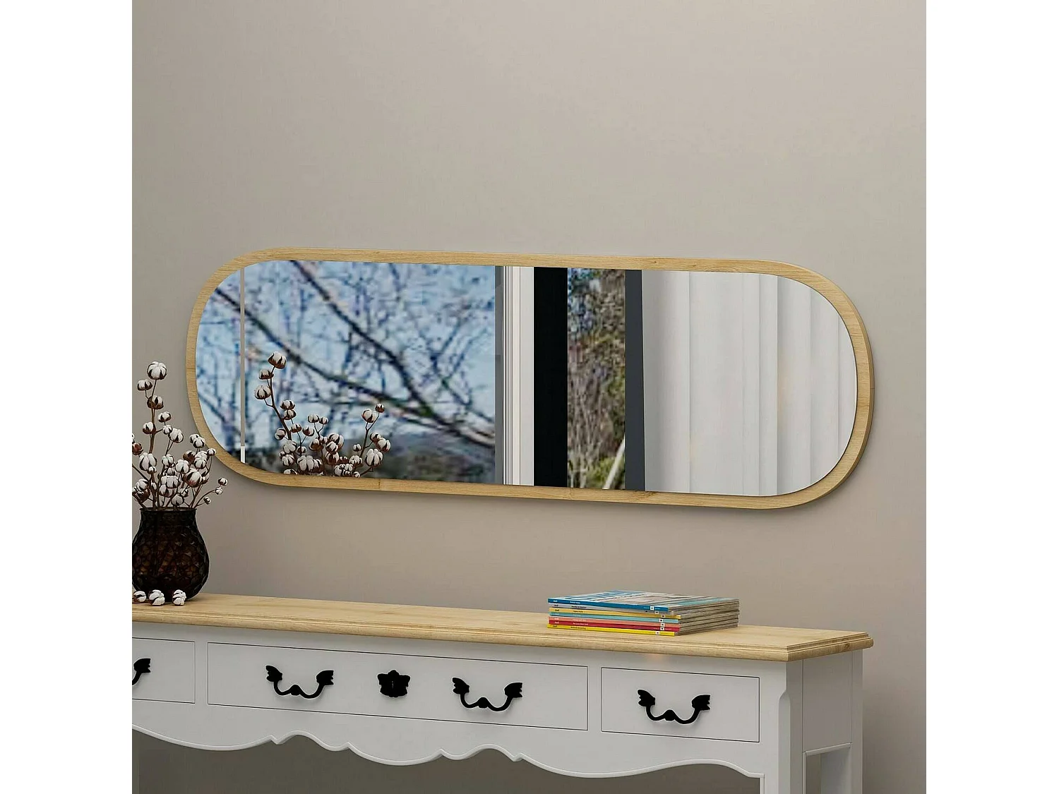 Dgiacobb-spier, Spiegel, Wanddecoratie, Spiegeldecoratie, 40x2h120 cm, Eiken