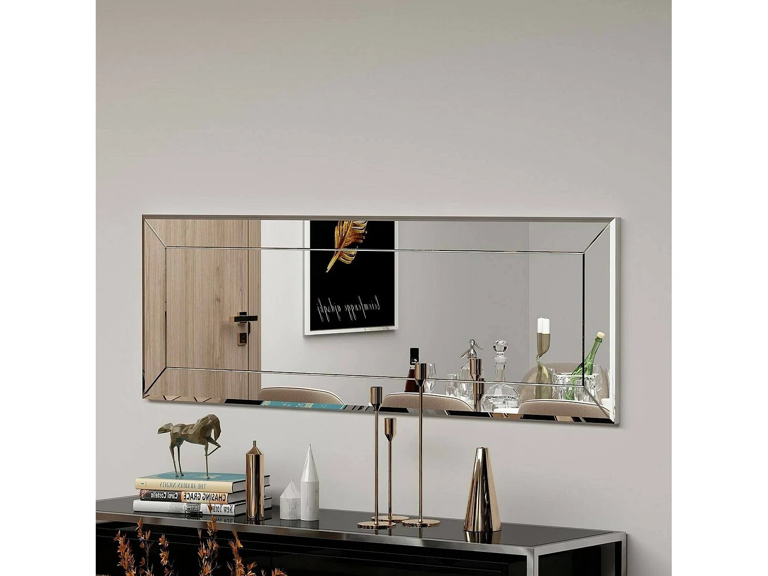 Miroir Pyxis, Verre miroité, Objet d'ameublement mural, Décoration avec miroir, 40x2h120 cm, Blanc