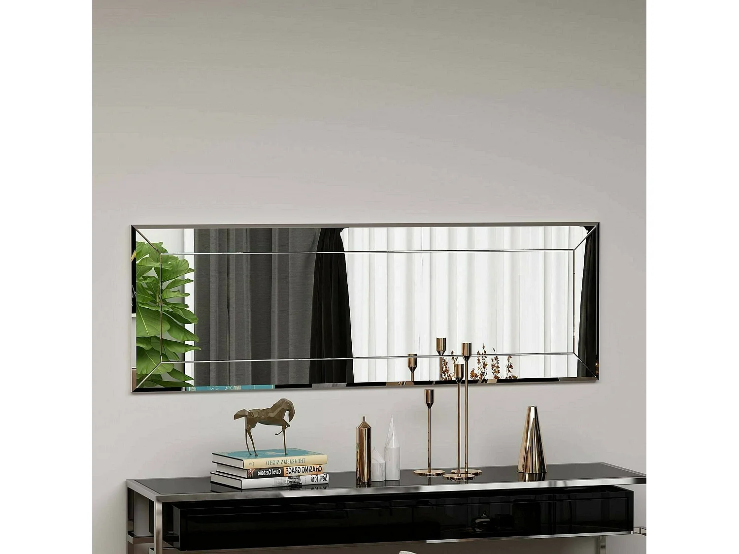 Miroir Pyxis, Verre miroité, Objet d'ameublement mural, Décoration avec miroir, 40x2h120 cm, Blanc