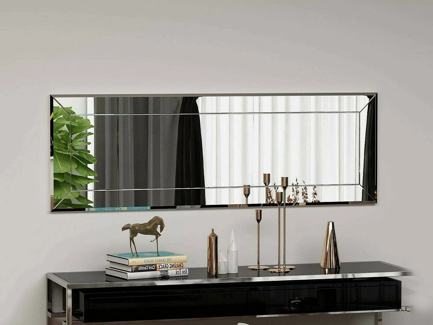 Miroir Pyxis, Verre miroité, Objet d'ameublement mural, Décoration avec miroir, 40x2h120 cm, Blanc