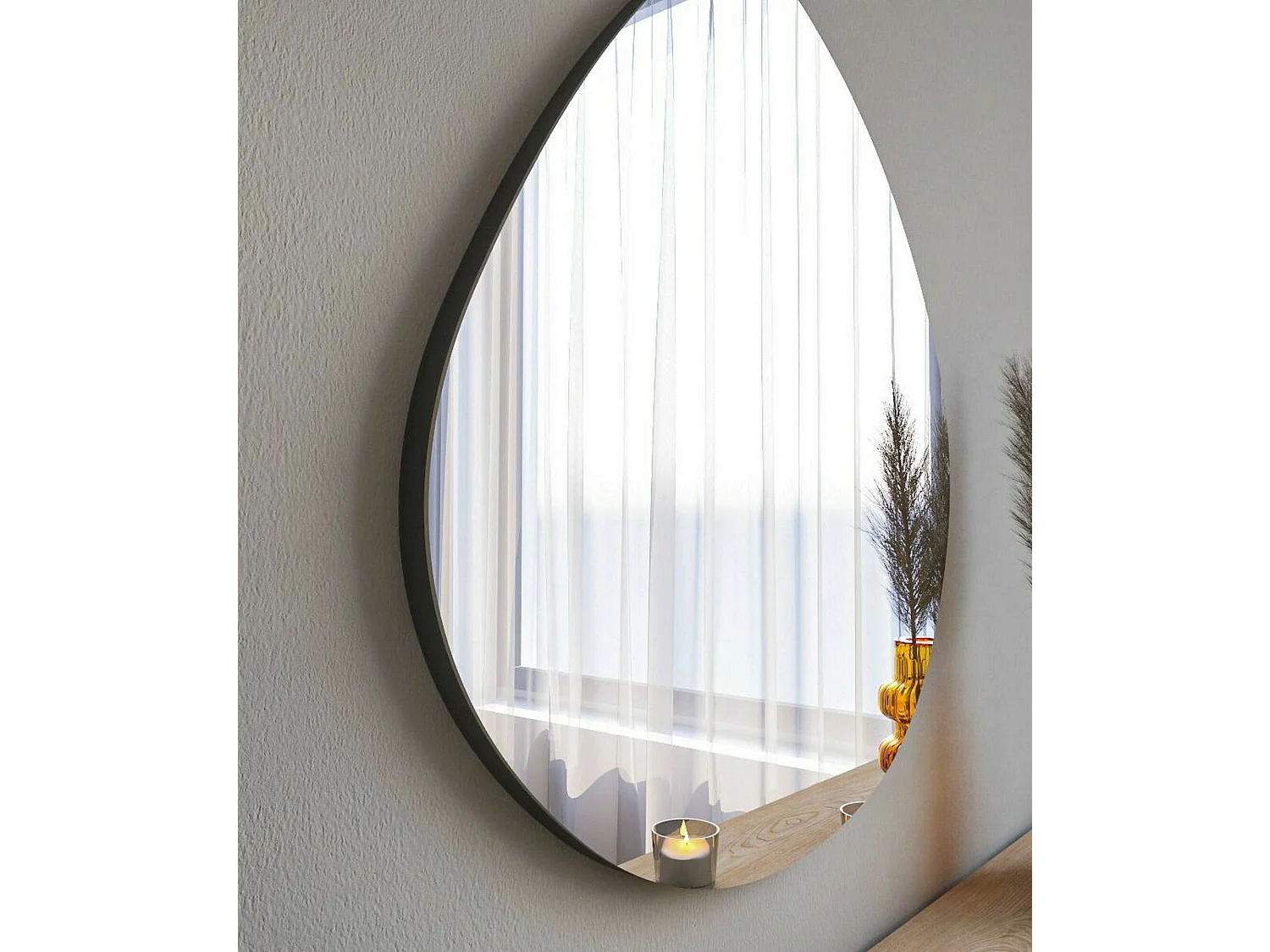 Miroir Menkar, Verre miroité, Objet d'ameublement mural, Décoration avec miroir, 60x2h60 cm, Noir