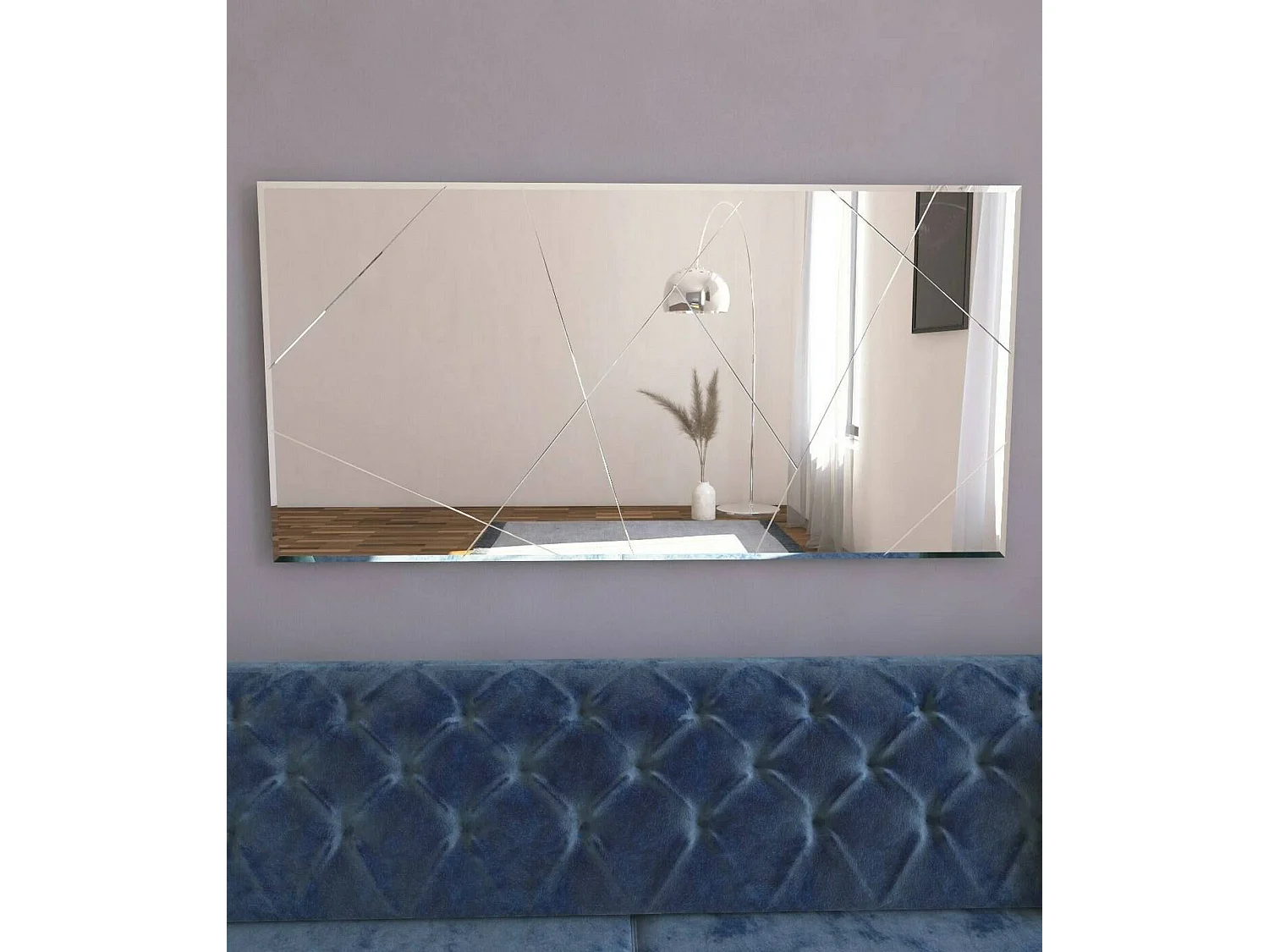 Miroir Rana, Verre miroité, Objet d'ameublement mural, Décoration avec miroir, 170x2h60 cm, Blanc
