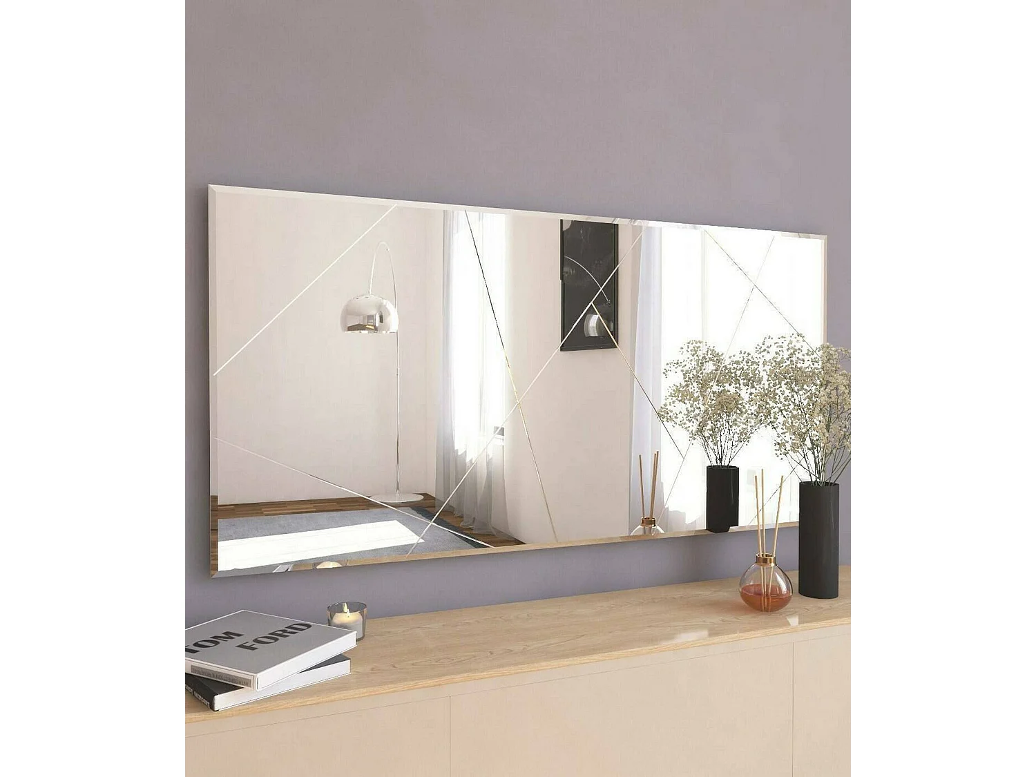 Spiegel Dpesott, Spiegel, Wanddecoratie, Decoratie met spiegel, 170x2h60 cm, Wit