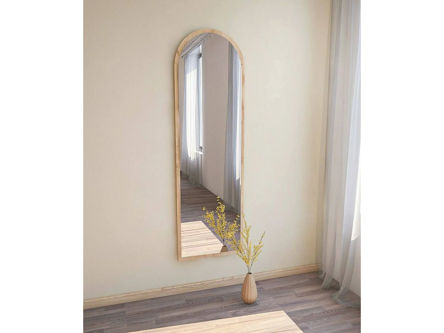 Dpolon Spiegel, Spiegel, Wanddecoratie, Decoratie met Spiegel, 50x2h160 cm, Eiken