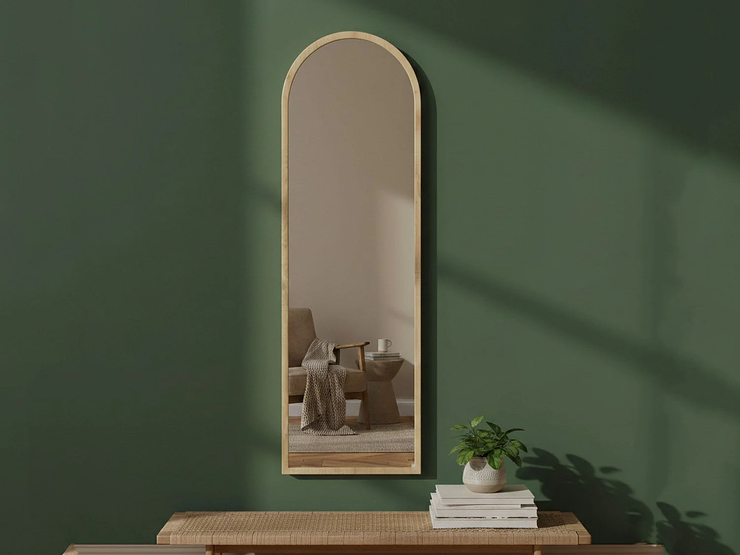 Miroir Zaniah, Verre miroité, Objet d'ameublement mural, Décoration avec miroir, 50x2h160 cm, Chêne