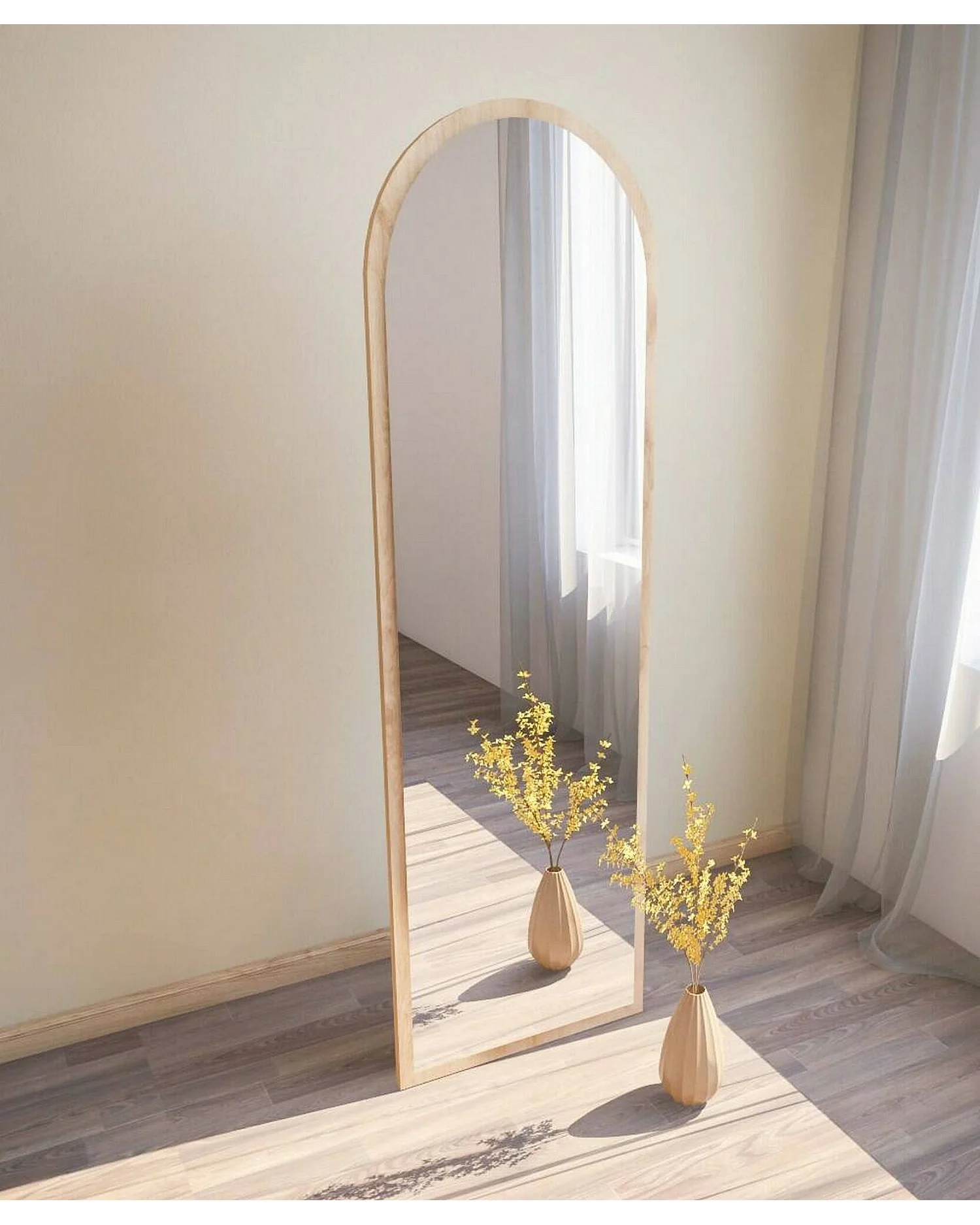 Miroir Zaniah, Verre miroité, Objet d'ameublement mural, Décoration avec miroir, 50x2h160 cm, Chêne