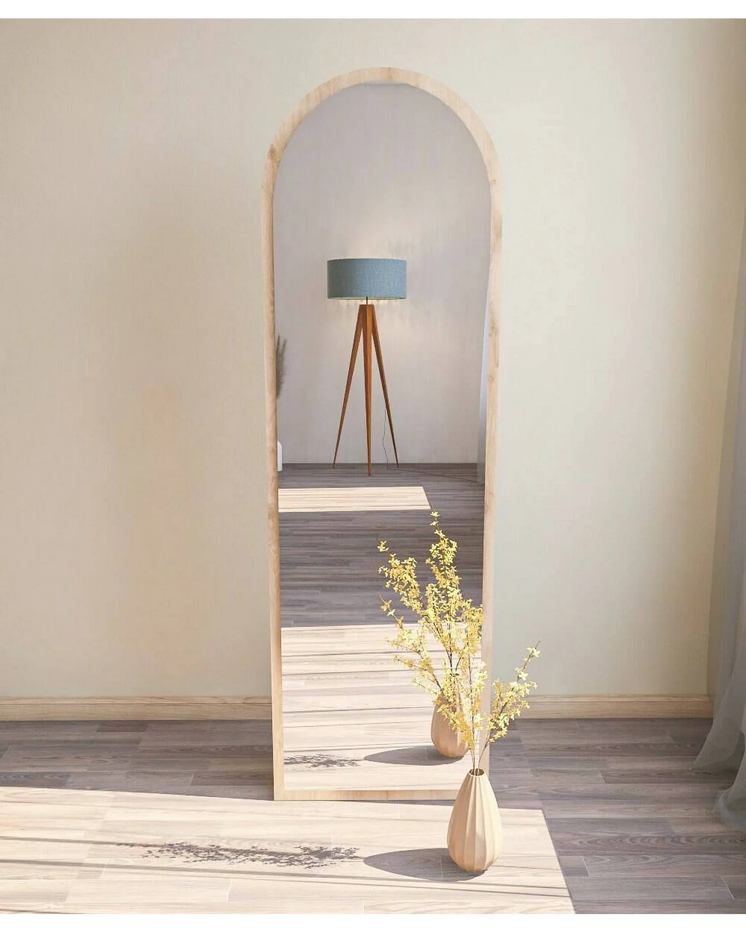 Miroir Zaniah, Verre miroité, Objet d'ameublement mural, Décoration avec miroir, 50x2h160 cm, Chêne