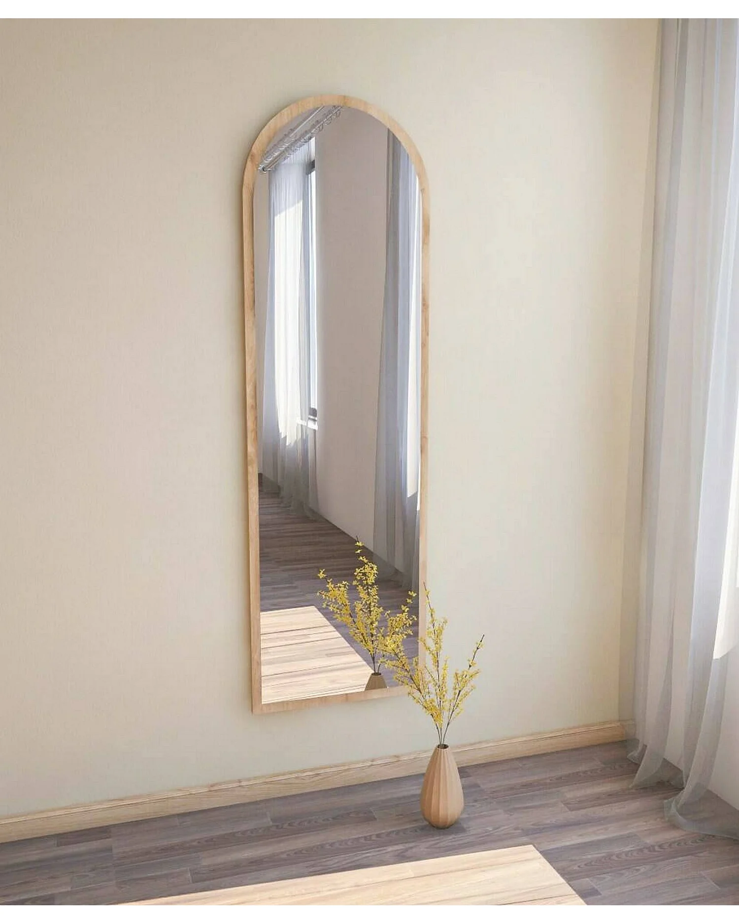 Miroir Zaniah, Verre miroité, Objet d'ameublement mural, Décoration avec miroir, 50x2h160 cm, Chêne