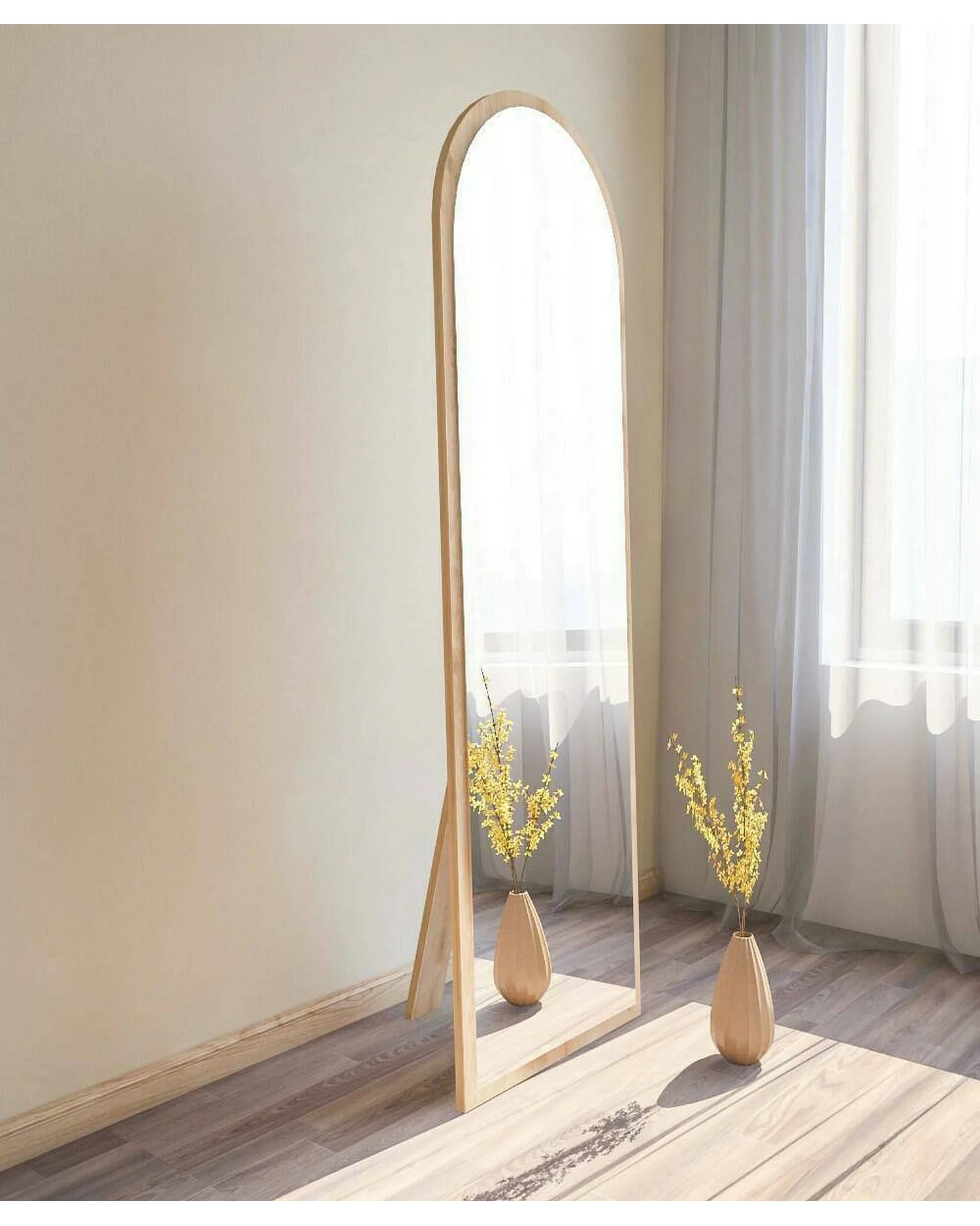 Dpolon Spiegel, Spiegel, Wanddecoratie, Decoratie met Spiegel, 50x2h160 cm, Eiken