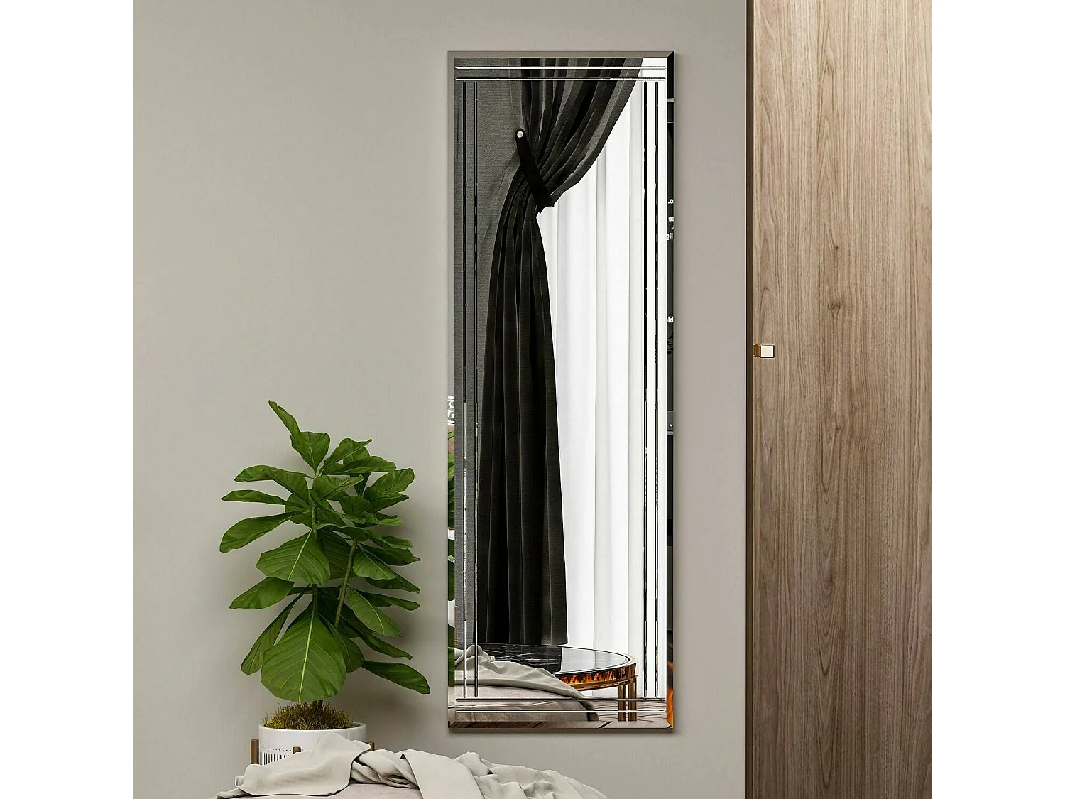 Miroir Pleione, Verre miroité, Objet d'ameublement mural, Décoration avec miroir, 40x2h120 cm, Blanc