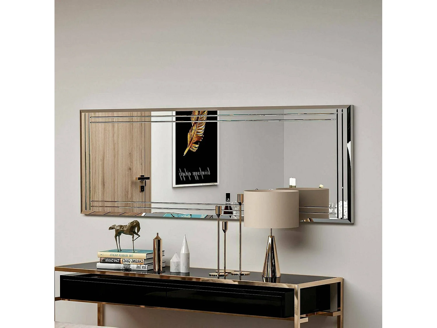 Miroir Pleione, Verre miroité, Objet d'ameublement mural, Décoration avec miroir, 40x2h120 cm, Blanc