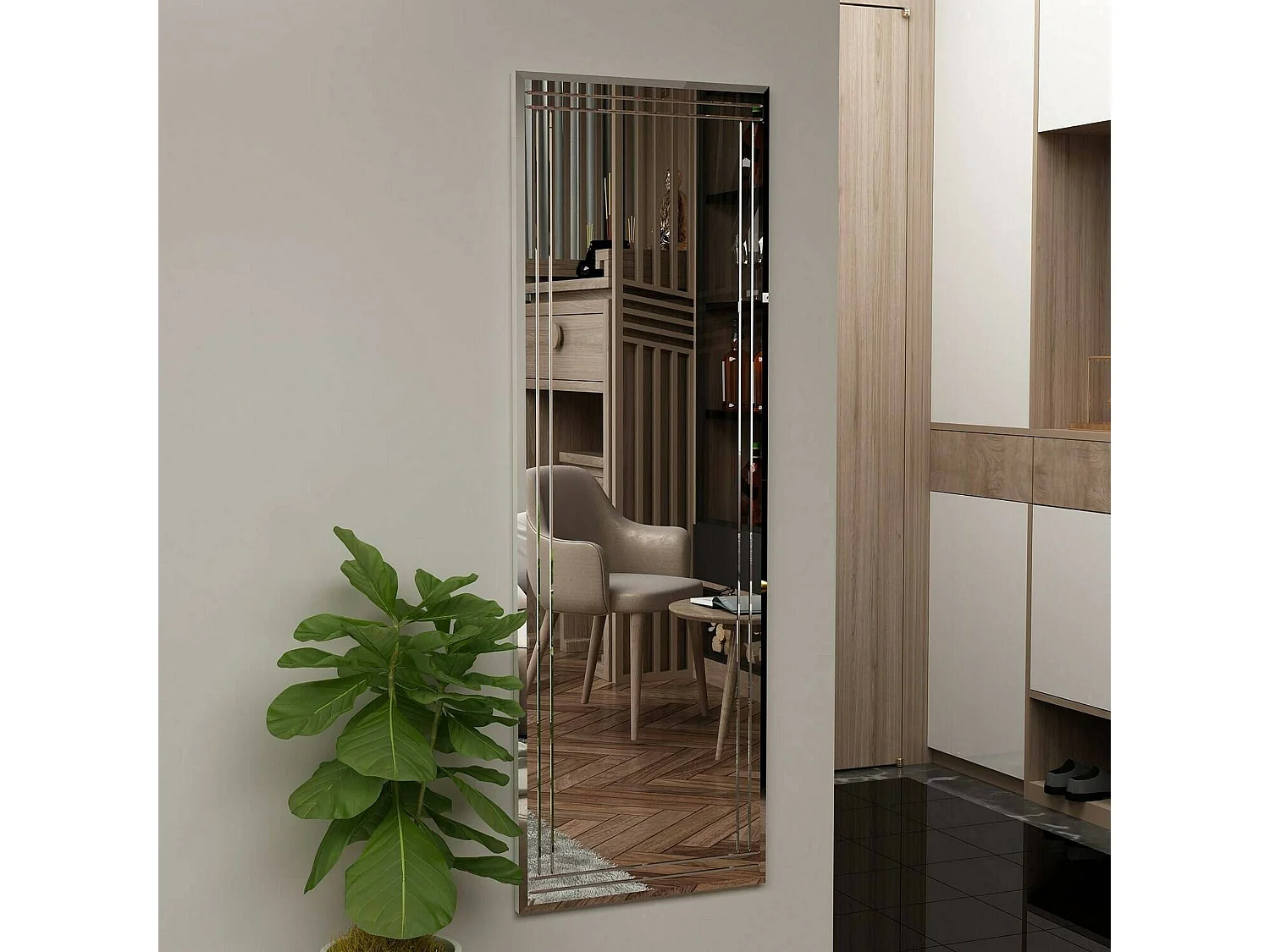 Miroir Pleione, Verre miroité, Objet d'ameublement mural, Décoration avec miroir, 40x2h120 cm, Blanc