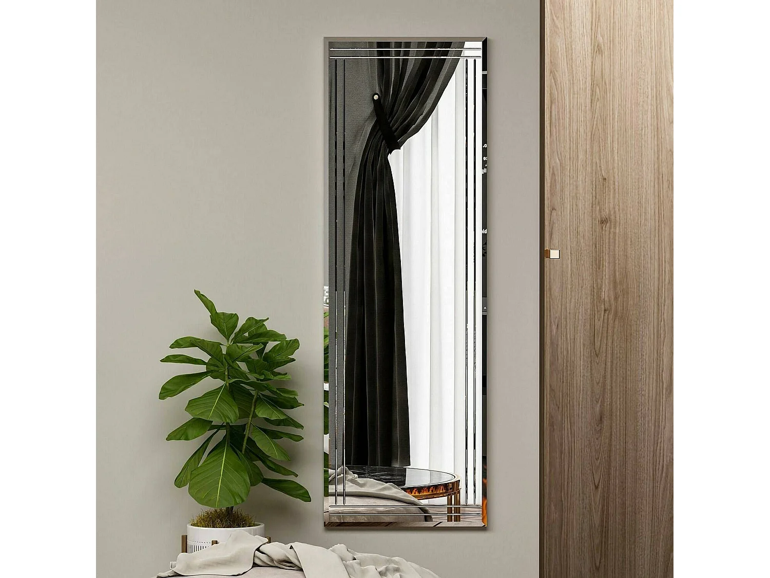 Miroir Pleione, Verre miroité, Objet d'ameublement mural, Décoration avec miroir, 40x2h120 cm, Blanc