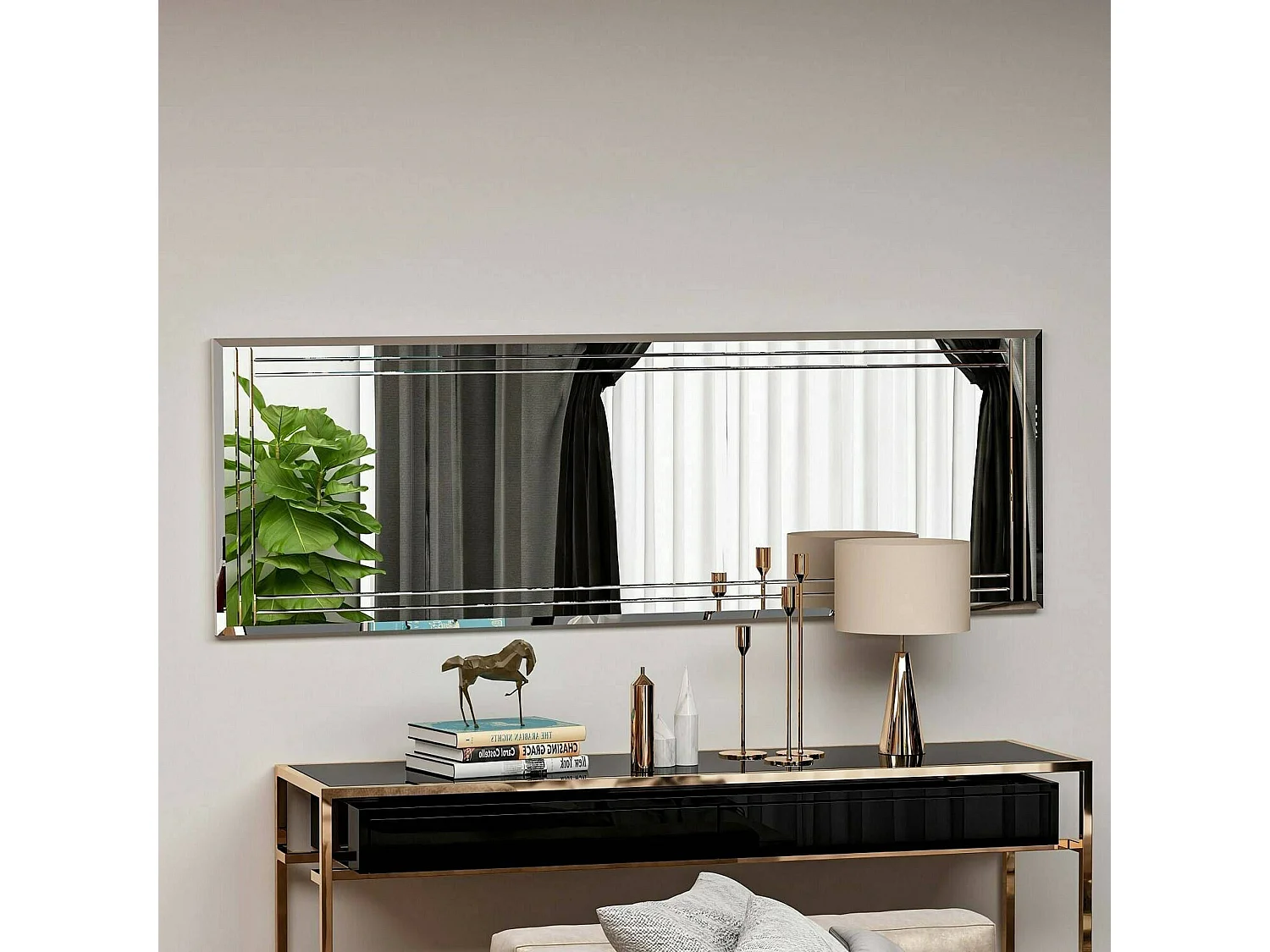 Miroir Pleione, Verre miroité, Objet d'ameublement mural, Décoration avec miroir, 40x2h120 cm, Blanc