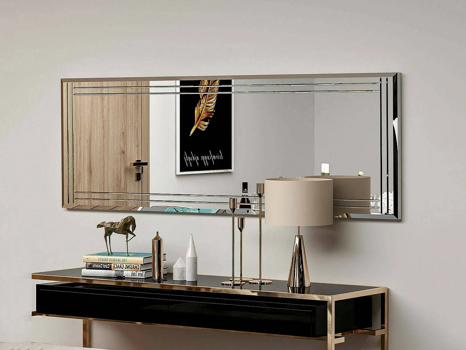 Miroir Pleione, Verre miroité, Objet d'ameublement mural, Décoration avec miroir, 40x2h120 cm, Blanc