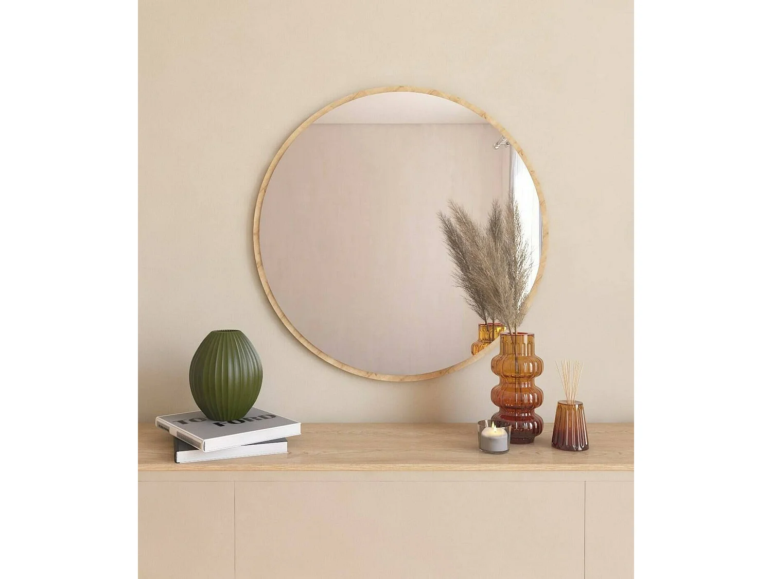 Dlucchin-spier, Spiegel, Wanddecoratie, Spiegeldecoratie, 60x2h60 cm, Eiken